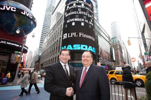 Shortly after the opening bell, shares of Mark Casady's (right) LPL rose as much as 10% on the first day of trading