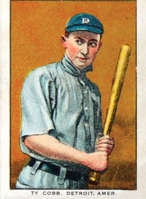 <b>Card:</b> 1911 T3 Cabinet card<br>
<b>Value:</b> $10,000 - $100,000<br>
Made by a tobacco company called "Turkey Reds," this is a heavy duty and oversized "cabinet card" of Ty Cobb. It is a beautiful collectible.