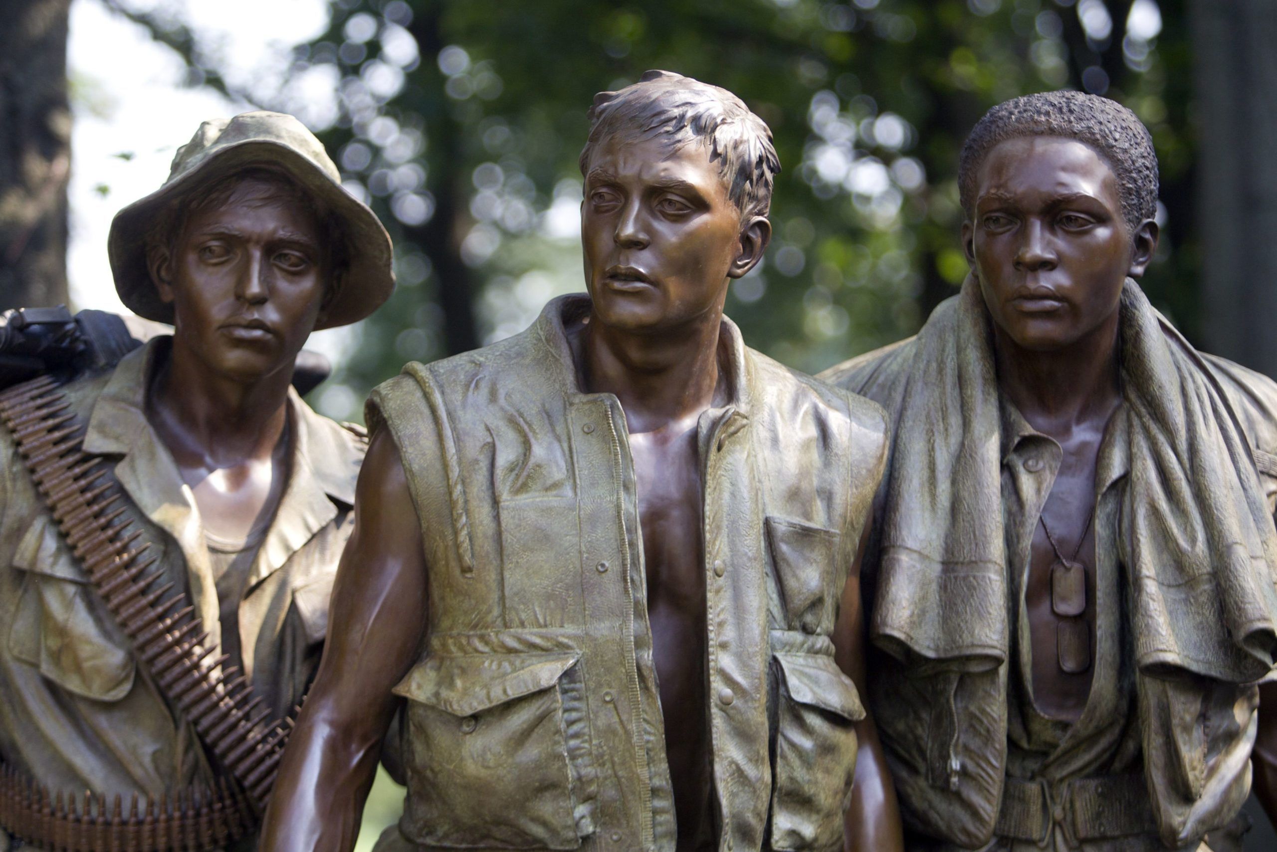 The Three Soldiers bronze memorial statue commemorating the Vietnam War stands in Washington, D.C., U.S., on Friday, Aug. 20, 2010. The House and Senate will reconvene after their recess on Sept. 13. Photographer: Andrew Harrer/Bloomberg