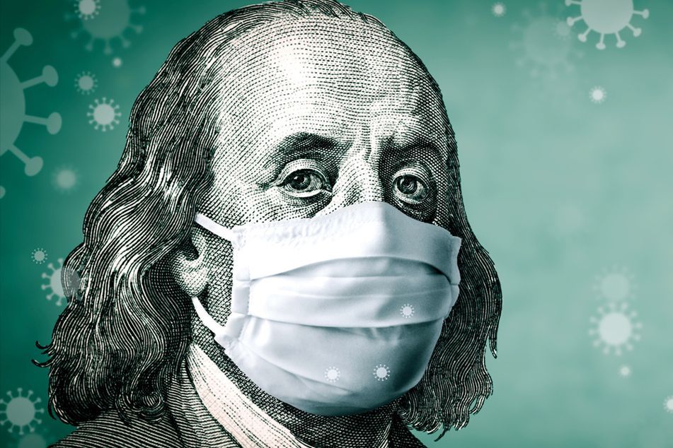 Ben Franklin wearing surgical mask
