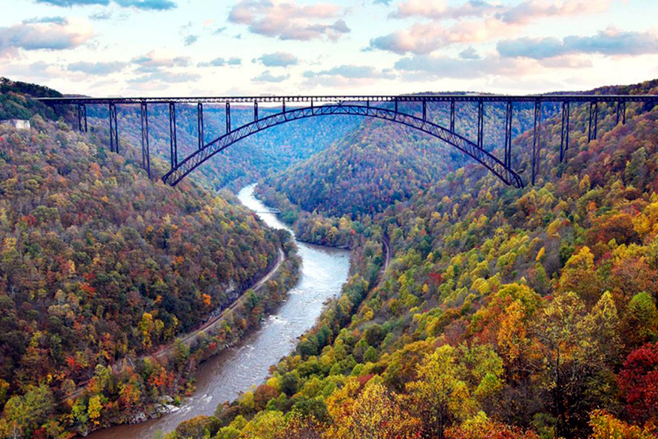New River Gorge Bridge overlooking the river in autumn