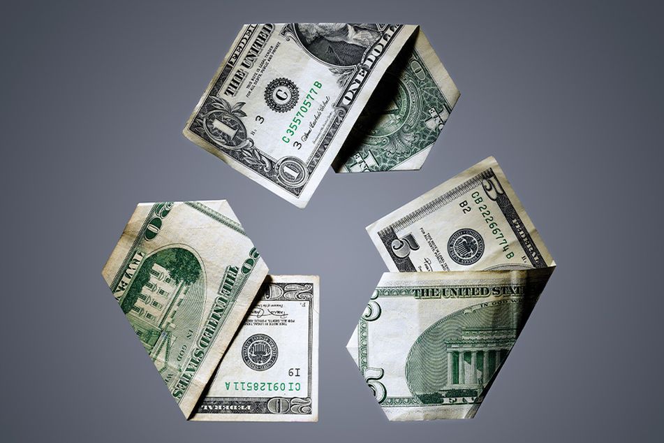dollar-bills-forming-recycling-symbol