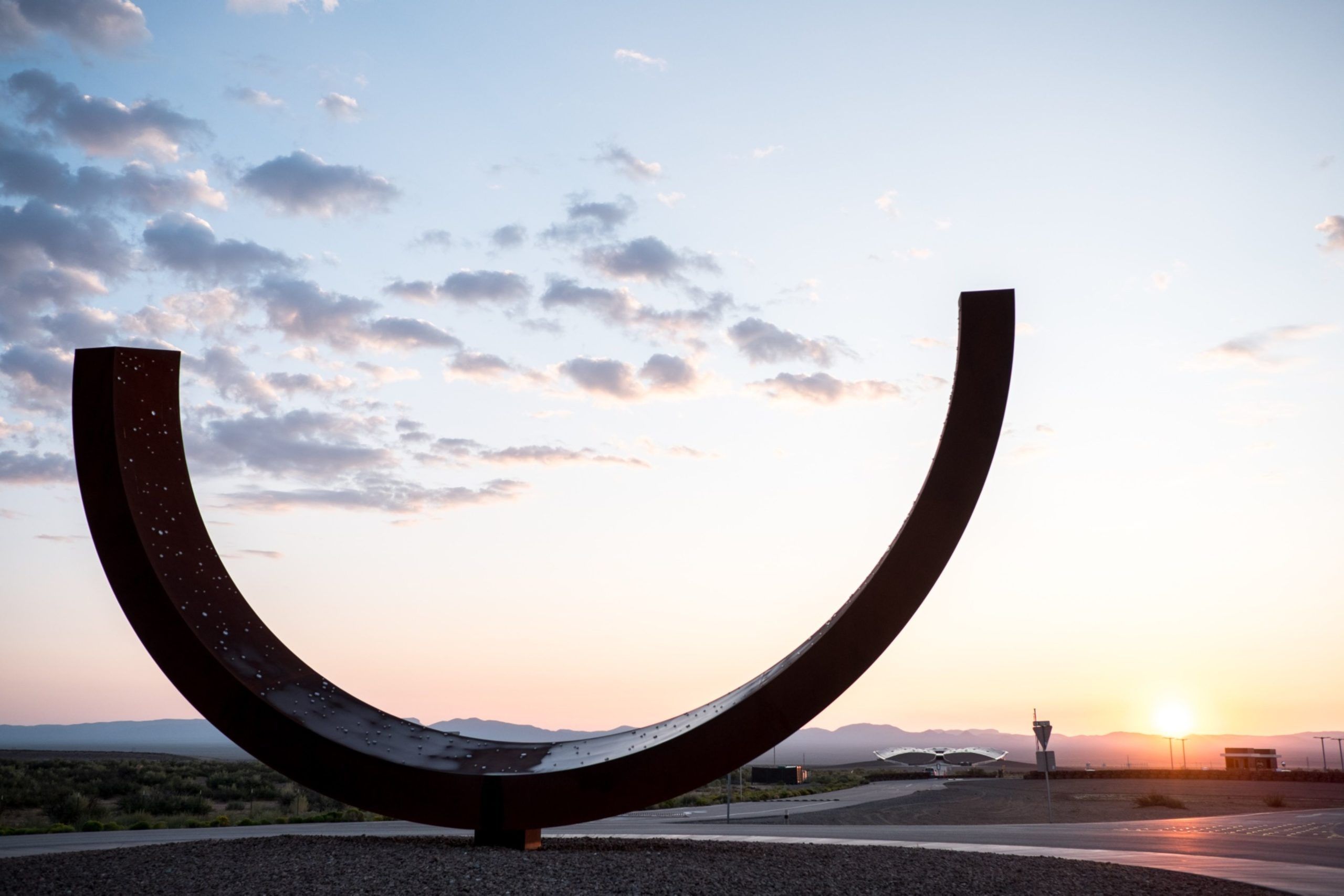 The 'Genesis' sculpture at the entrance to Spaceport America in Truth or Consequences, New Mexico, U.S., on Wednesday, Sept. 16, 2020. 